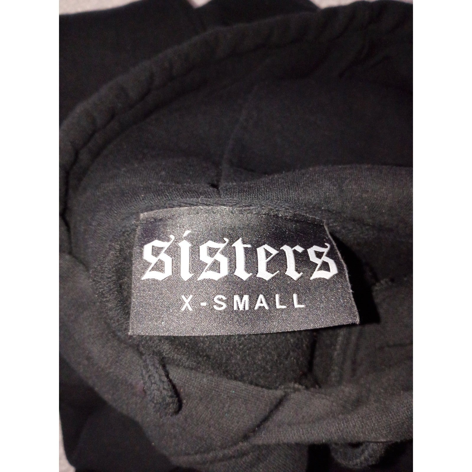 SISTERS Black Gothic Logo Hoodie 100% Cotton Sweatshirt Fits S Made USA