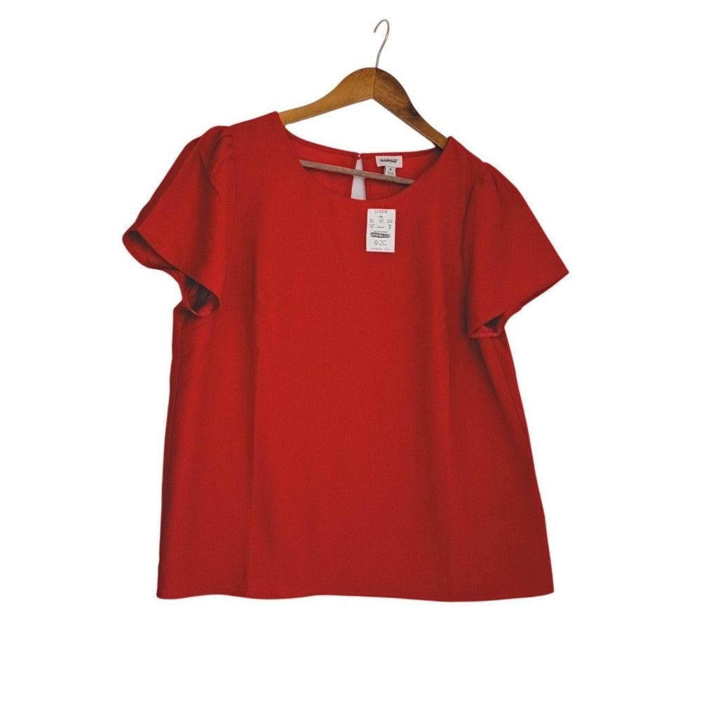 J.Crew NWT Red Short Sleeve Blouse Keyhole Back Top M Classic Minimalist $70