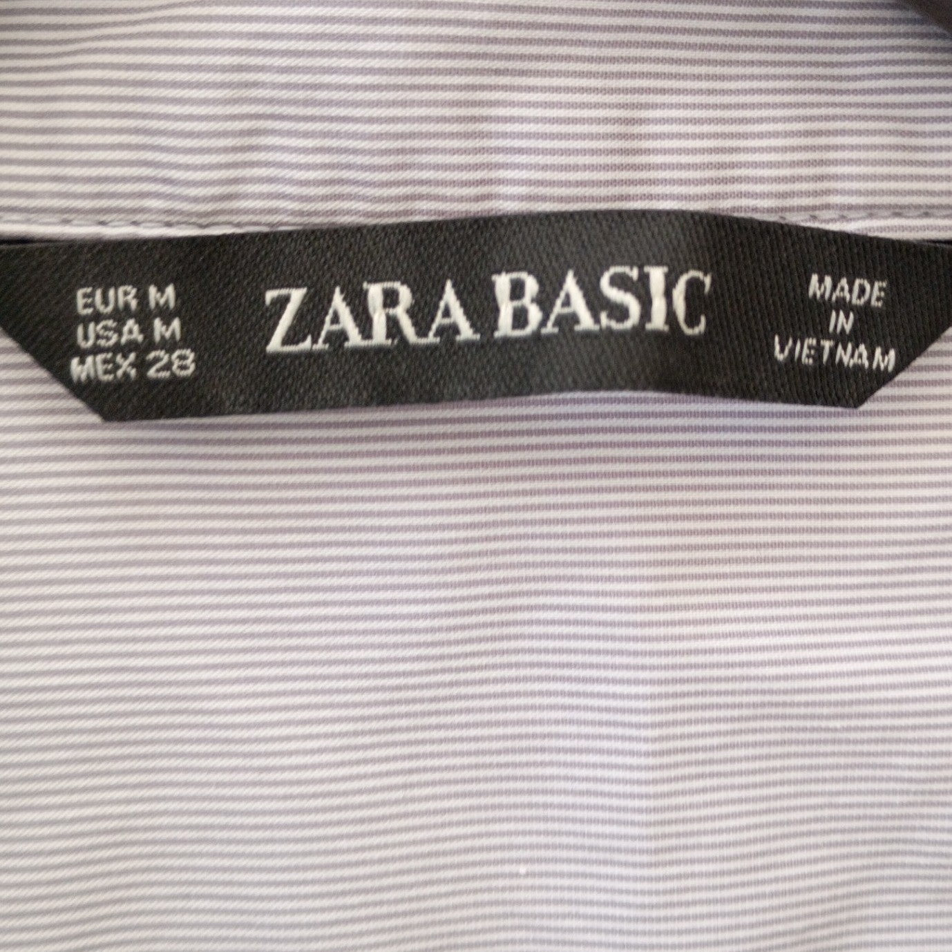 ZARA Classic Grey White Micro Stripe Button Down Shirt Contrast Cuff Fits S/M