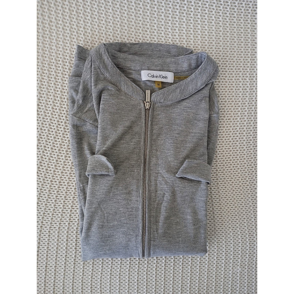 Calvin Klein Gray Zip Up Long Sleeve Shirt Sporty Athleisure Minimalist M