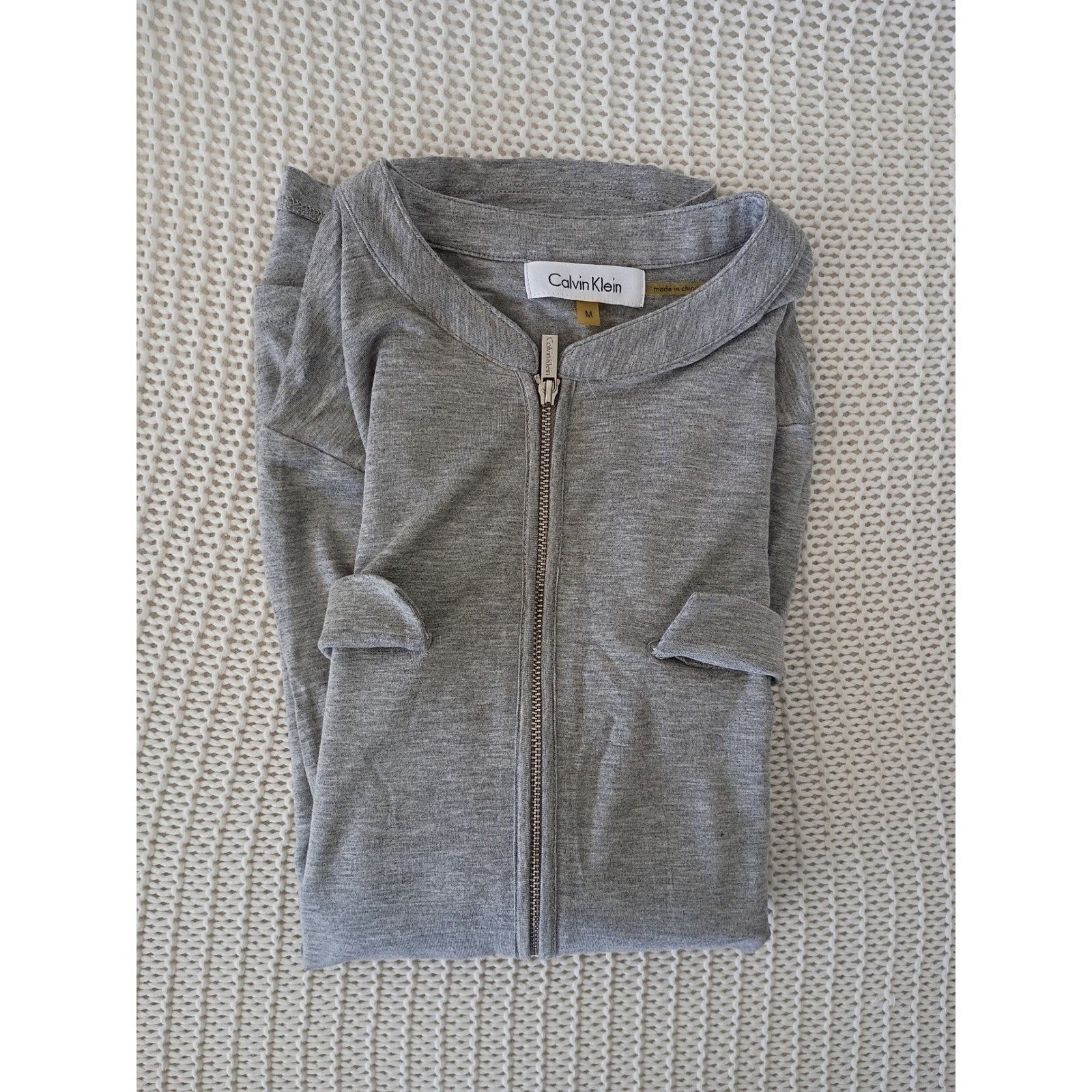 Calvin Klein Gray Zip Up Long Sleeve Shirt Sporty Athleisure Minimalist M