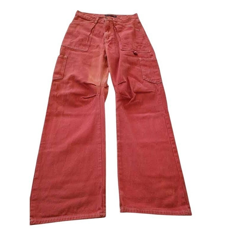 Lioness Australia Red Wide Leg Cargo Pant Contrast Stitch Cotton Denim W Size 27