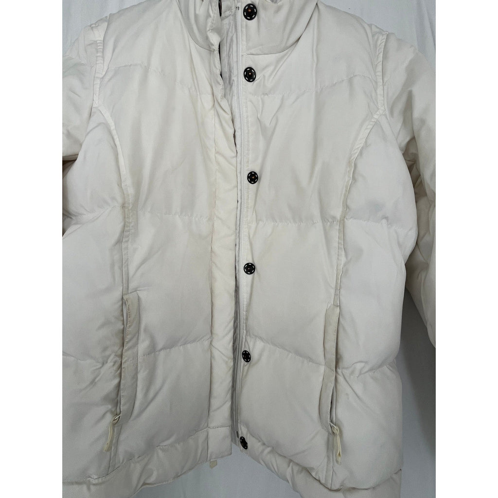GAP Puffer Jacket White Down Quilted Fleece Lined Collar Full Zip Pockets M