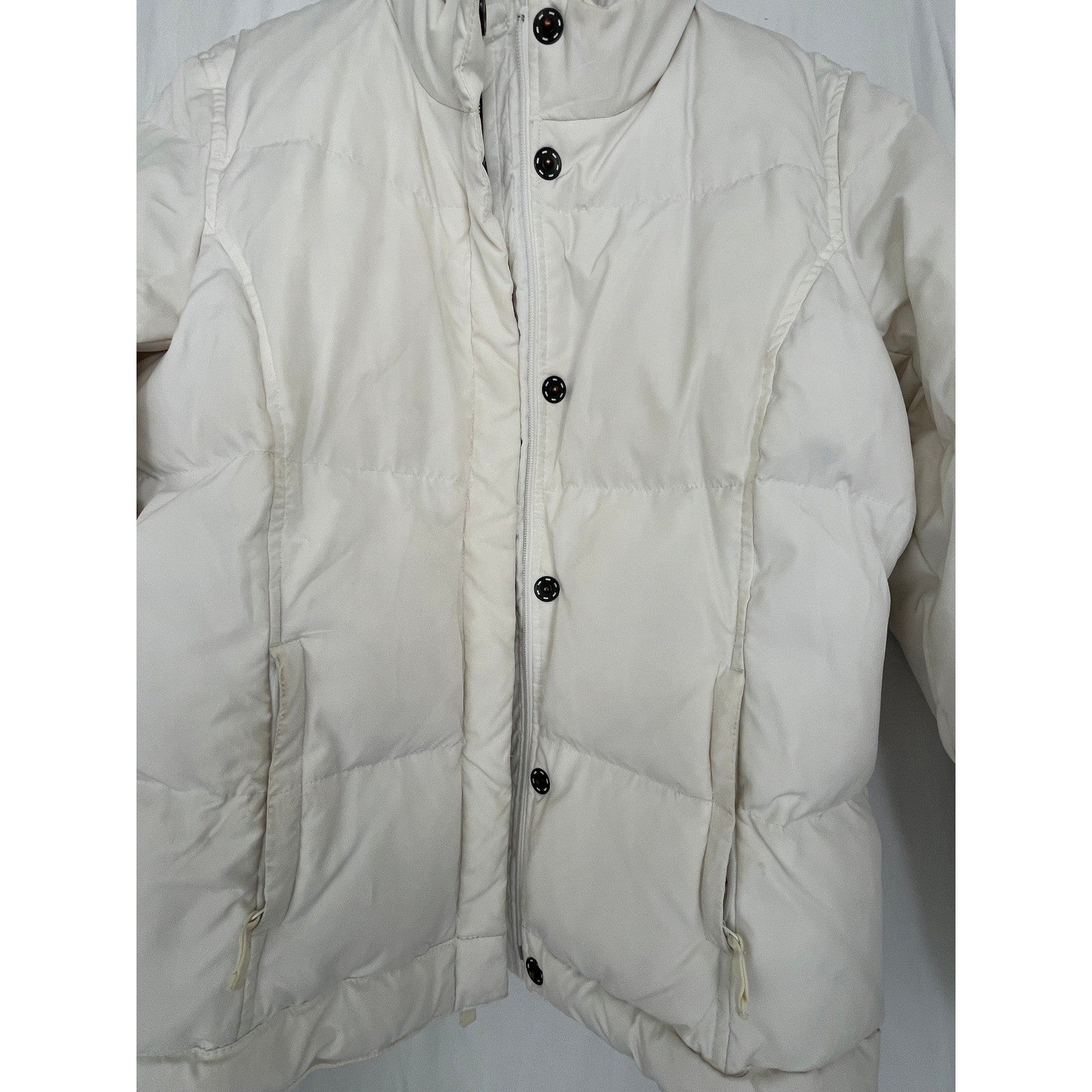 GAP Puffer Jacket White Down Quilted Fleece Lined Collar Full Zip Pockets M