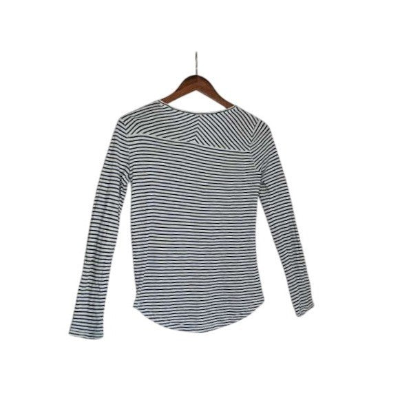 Madewell Coastal Blue White Striped Tee 100% Cotton Scoop Neck Long Sleeve Small
