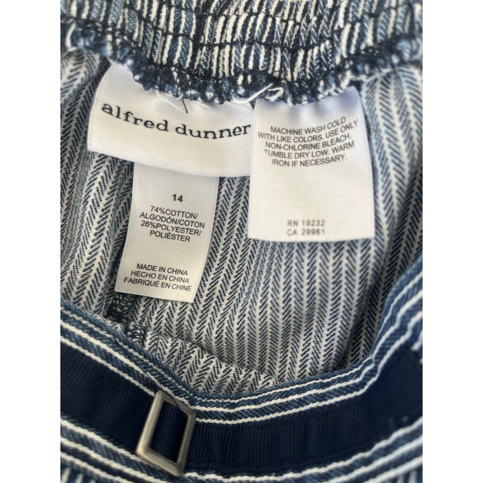 Alfred Dunner Navy White Striped Pull On Pants Straight Leg 14 W32x24