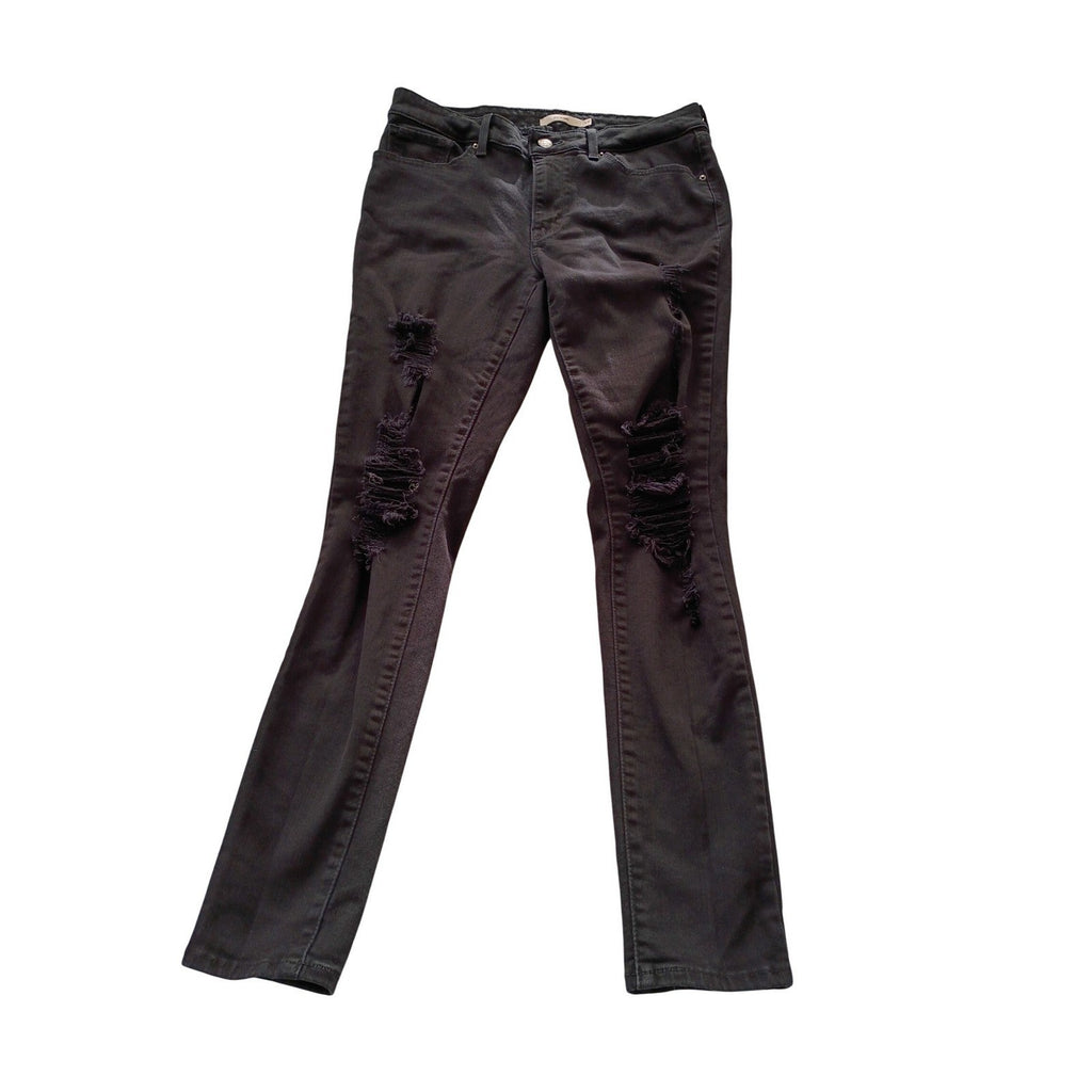 Levi's 711 Skinny Jeans Black Distressed Ripped Denim 30x30 NWOT