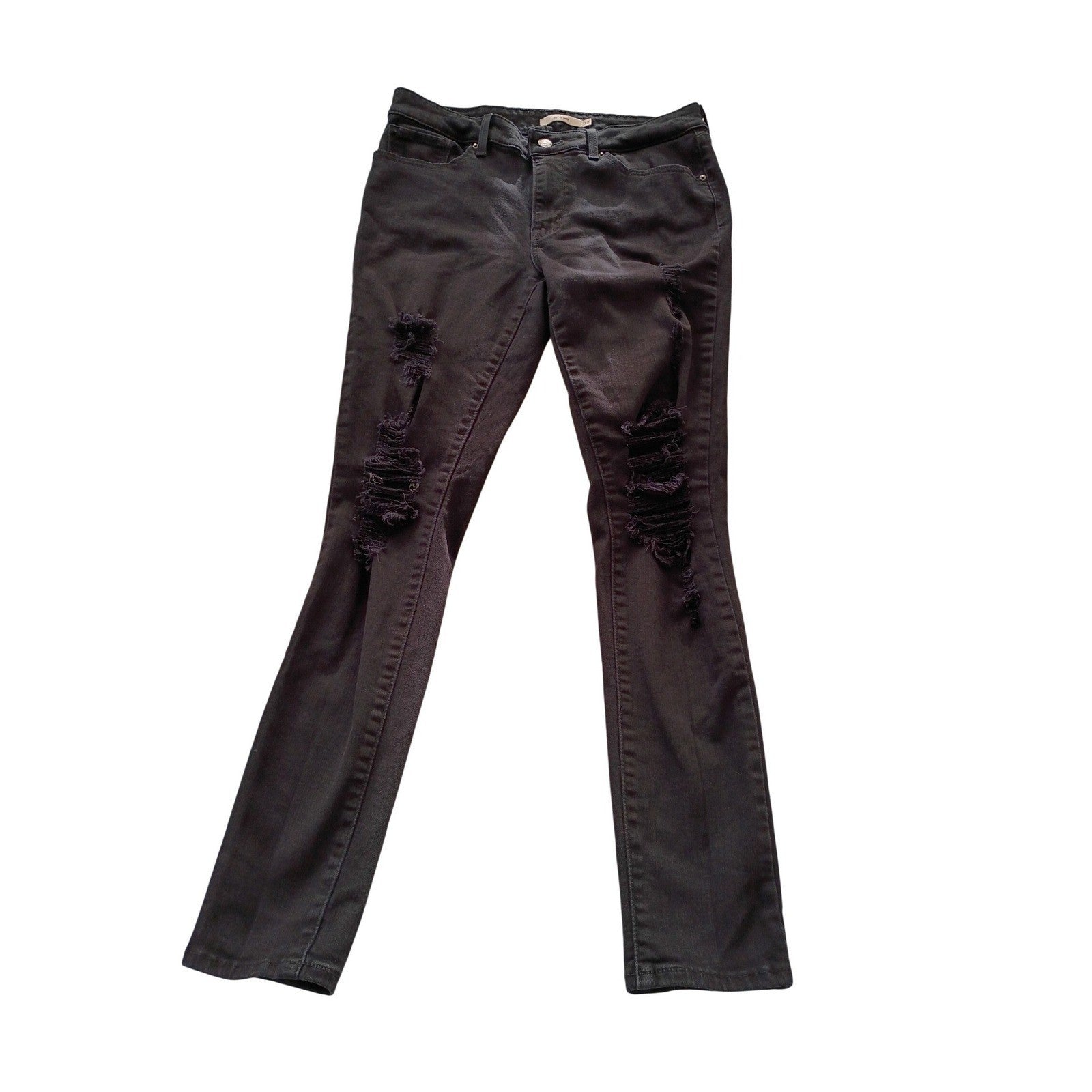 Levi's 711 Skinny Jeans Black Distressed Ripped Denim 30x30 NWOT