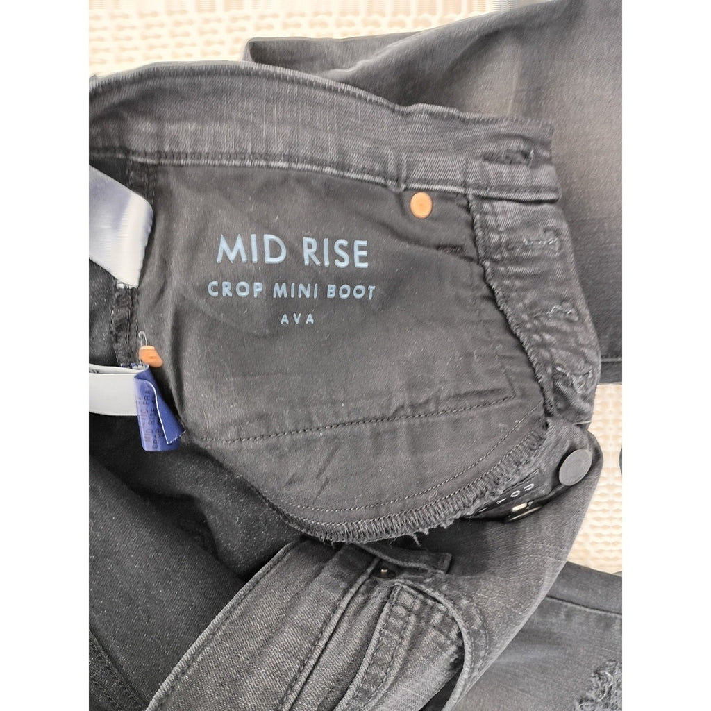 Lucky Brand Ava Mid Rise Crop Mini Boot Jeans Black Raw Hem  26x24 NWOT $99 MSRP