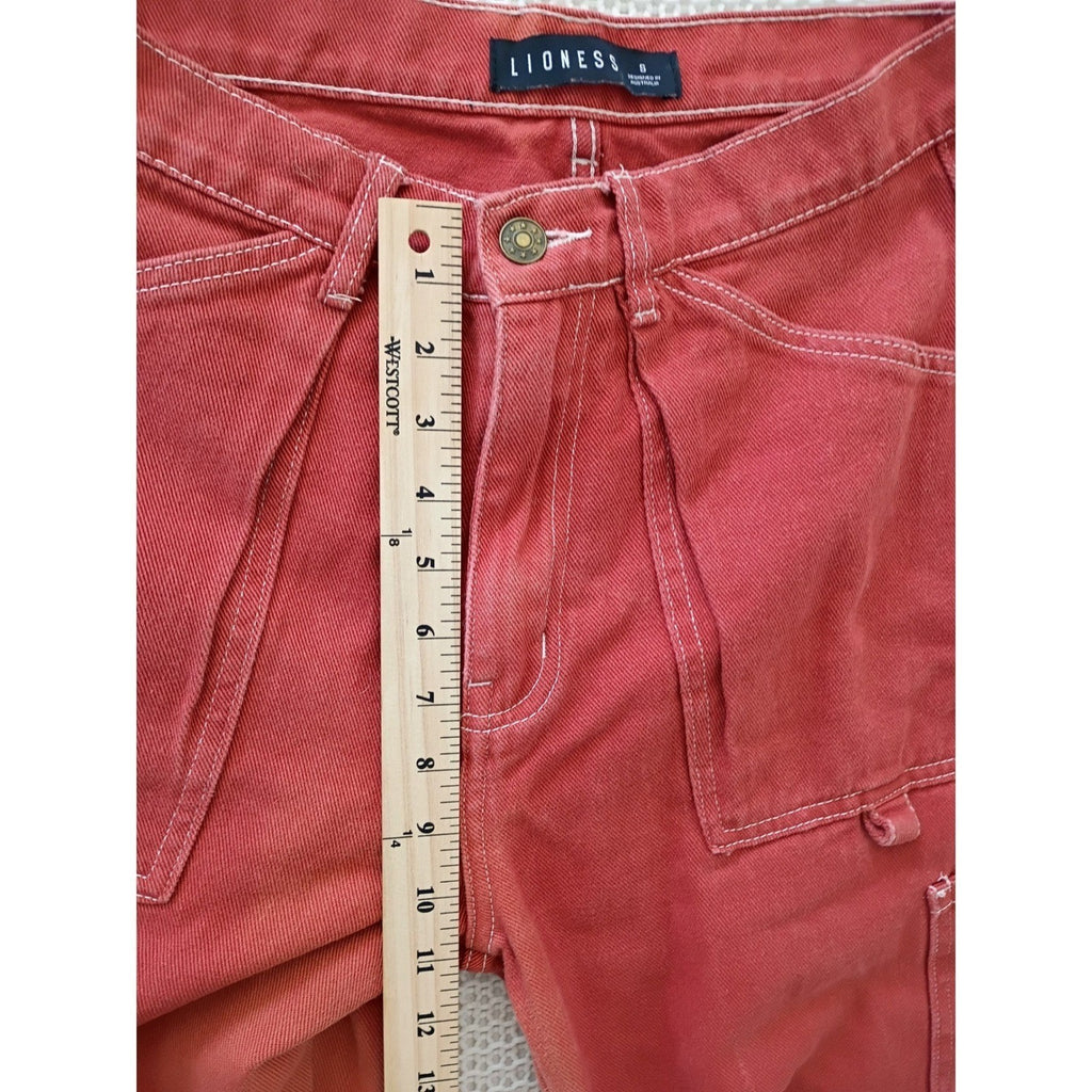 Lioness Australia Red Wide Leg Cargo Pant Contrast Stitch Cotton Denim W Size 27