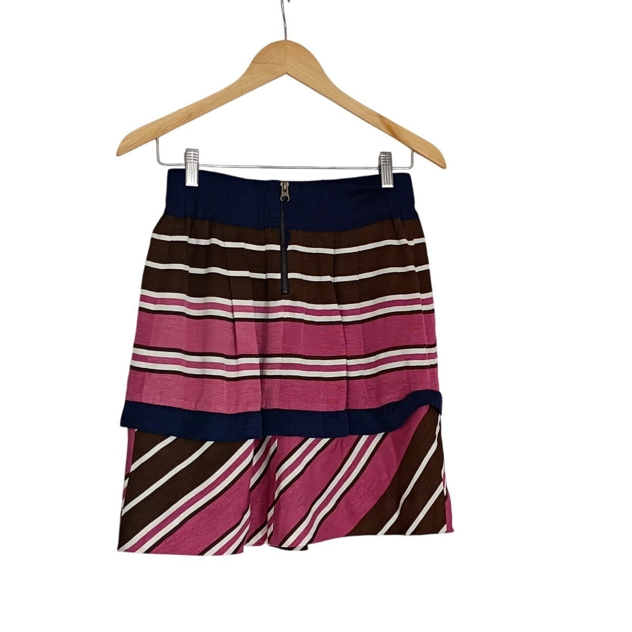 Maeve Anthropologie Striped Mini Skirt Pink Brown Navy Blue Fits S Elastic Waist