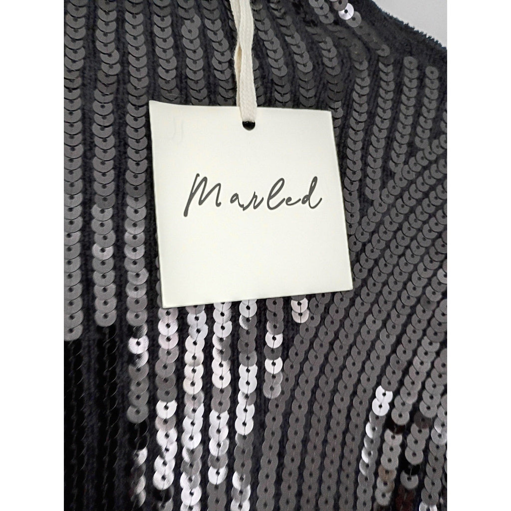 NWT Sequin Cropped Mock Neck Sweater Black Marled Party Knit Fits S