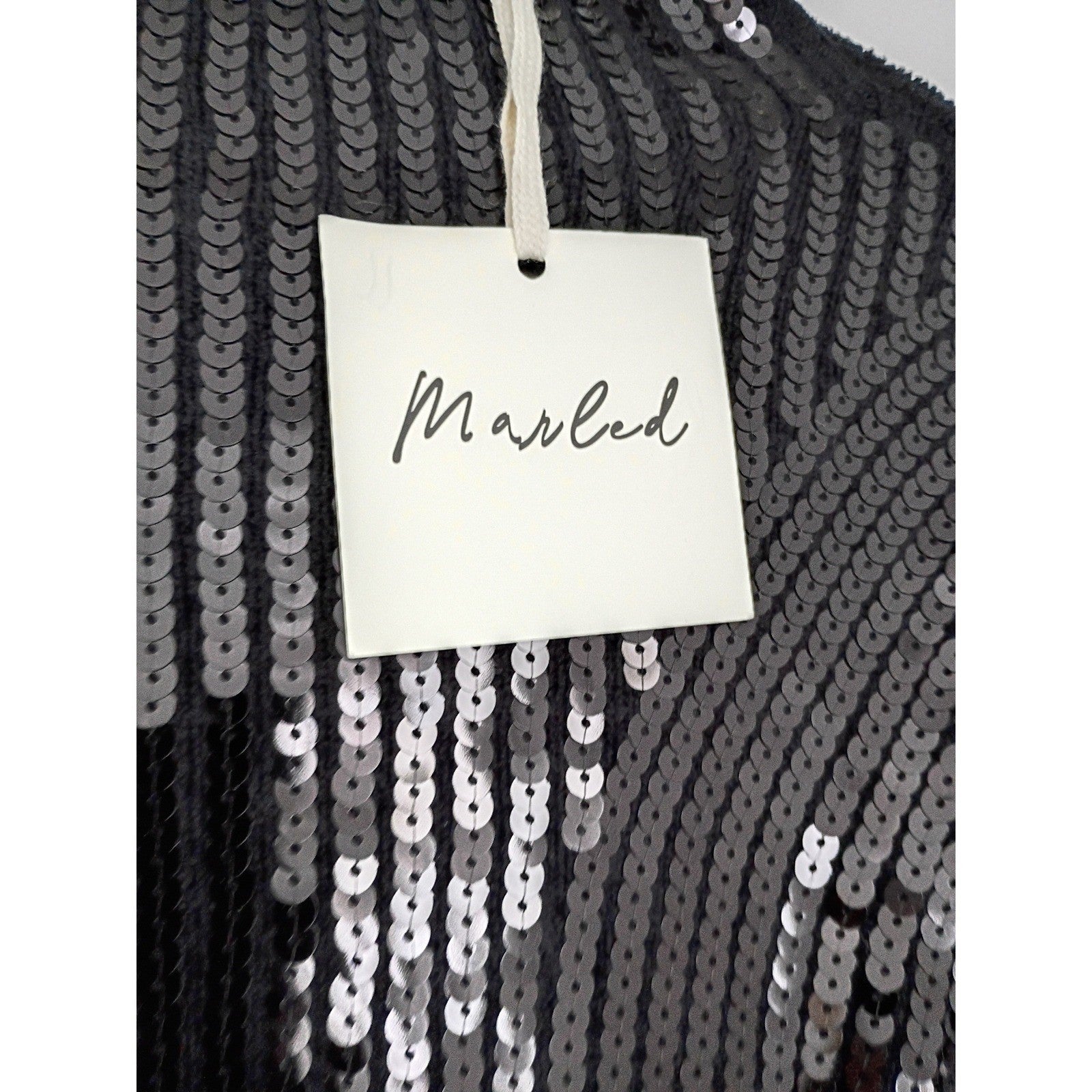 NWT Sequin Cropped Mock Neck Sweater Black Marled Party Knit Fits S