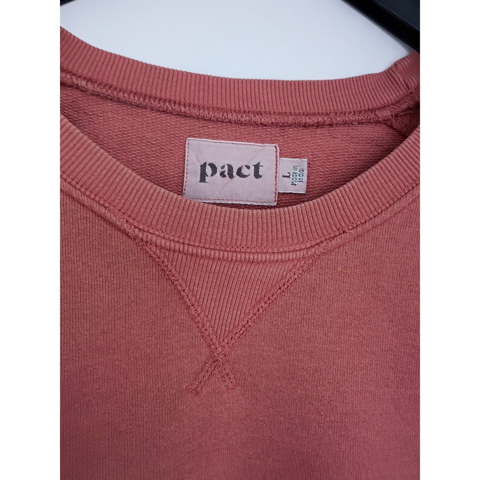 Pact 100% Organic Cotton Raglan Crewneck Sweatshirt Large Terracotta Pink