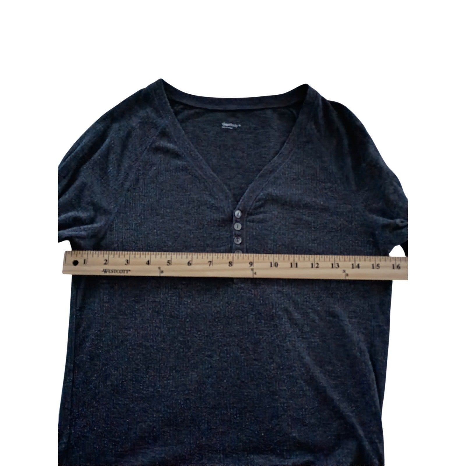 GapBody Charcoal Heather Henley V Neck Long Sleeve Top M Minimalist Loungewear