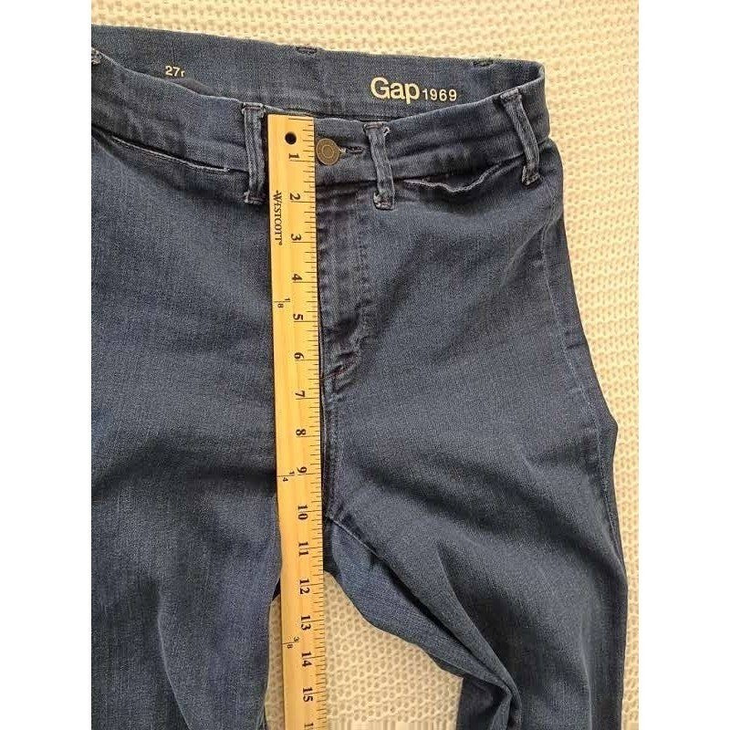 GAP 1969 High Rise Bootcut Flare Clean Dark Indigo Jeans 27x33 Stretch Denim