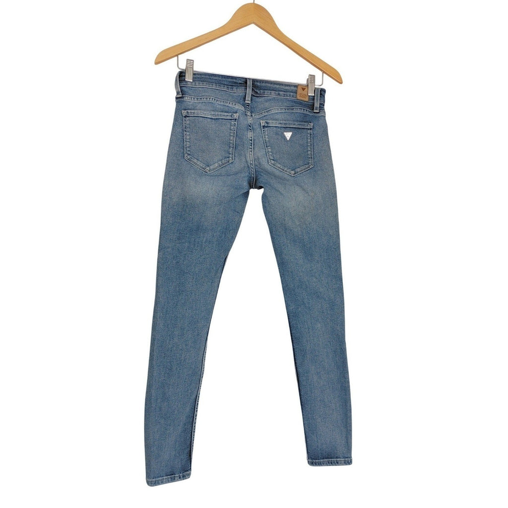 Guess Power Stretch Skinny Jeans Blue Distressed Ripped Light Wash 26x28