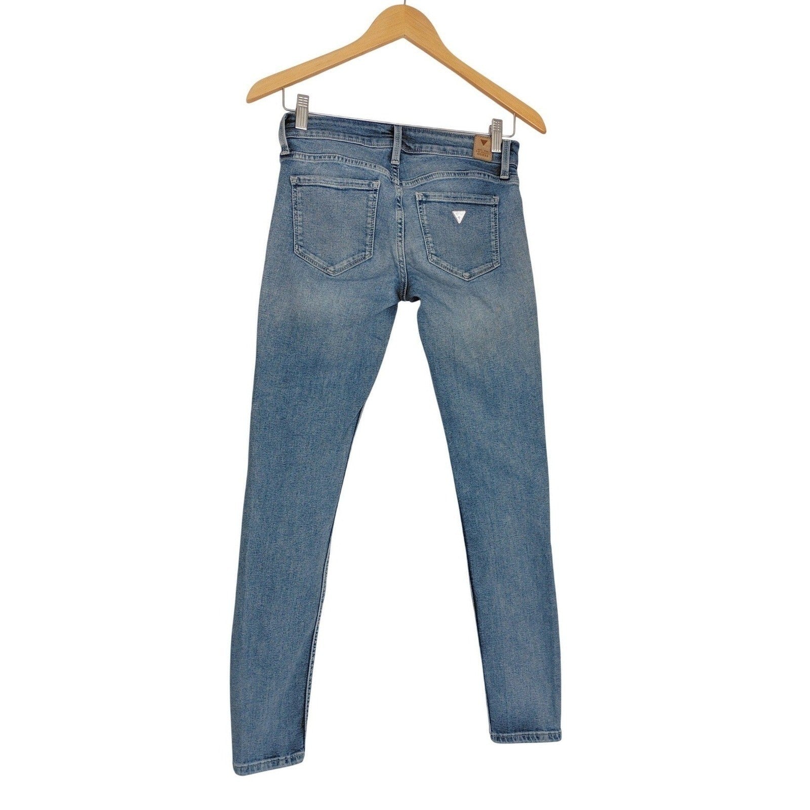 Guess Power Stretch Skinny Jeans Blue Distressed Ripped Light Wash 26x28