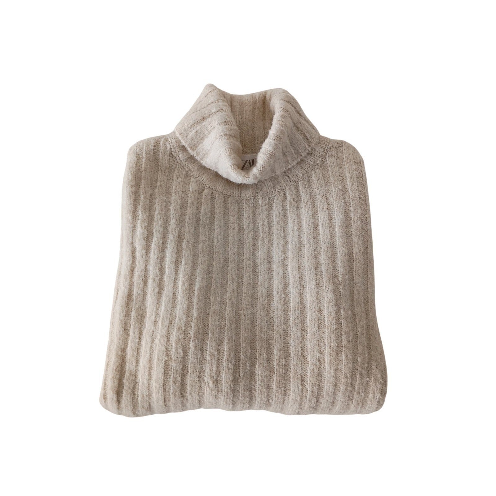 Zara NWT Cream Ribbed Cropped Turtleneck Sweater Long Sleeve Minimalist S XS