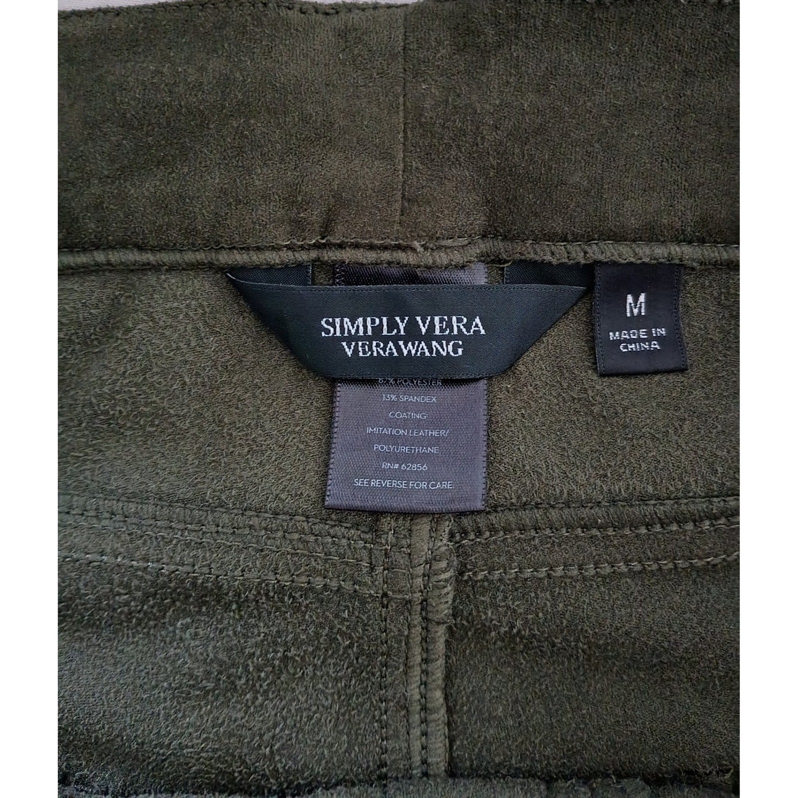 Simply Vera Wang Faux Suede Moto Leggings Pants Olive Green Size M