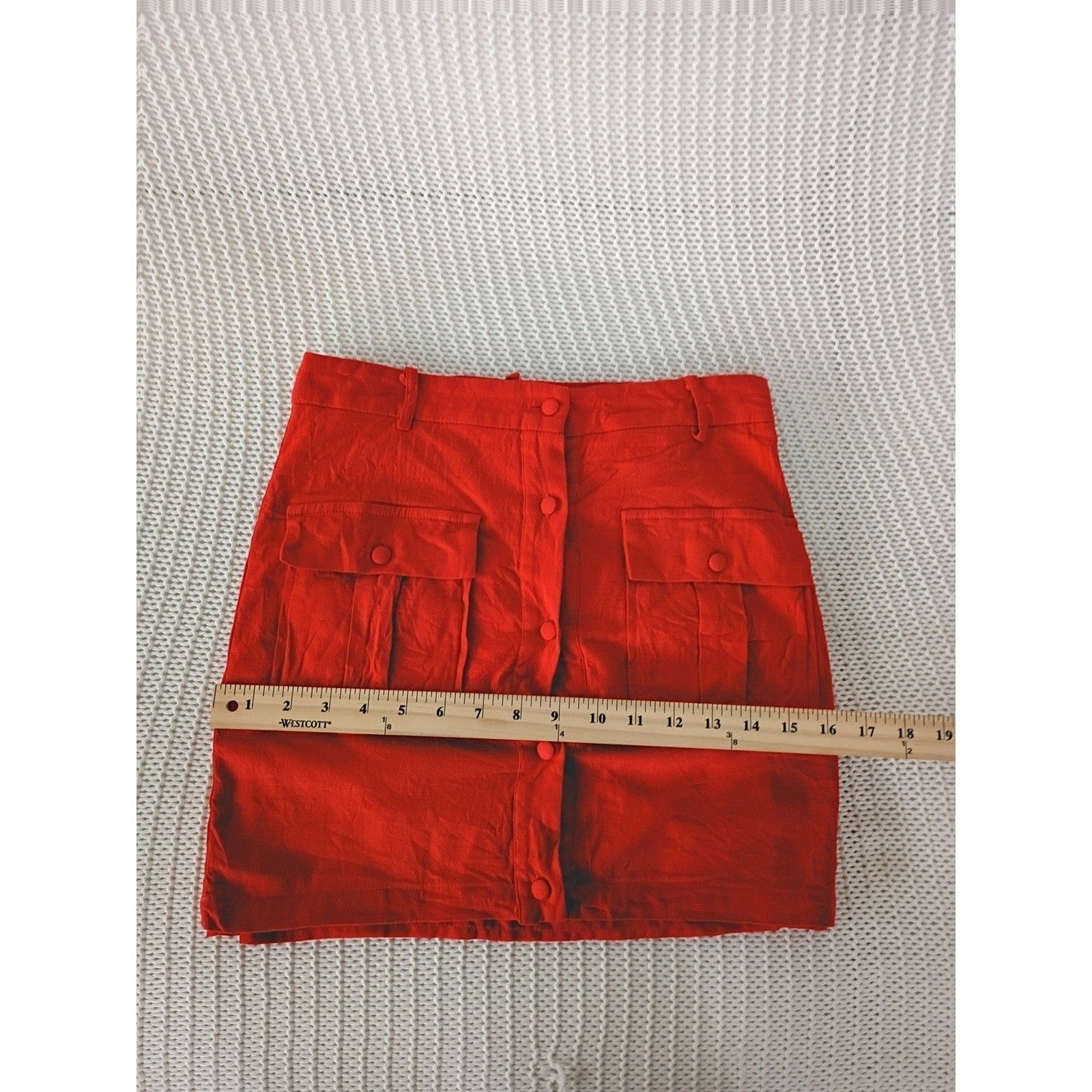 Idem Ditto XS Red Linen Cargo Mini Skirt High Waist Button Front Utility Pockets