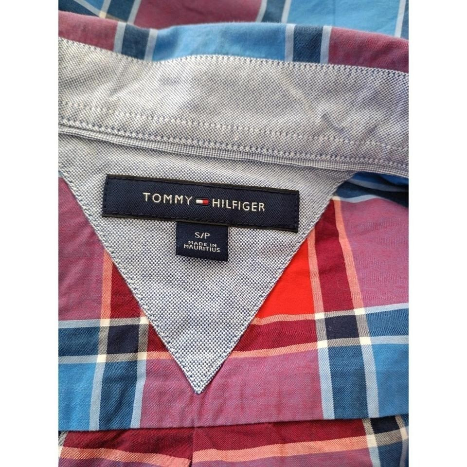Tommy Hilfiger Plaid Button Down Shirt Men's S/P Blue Red Cotton Casual