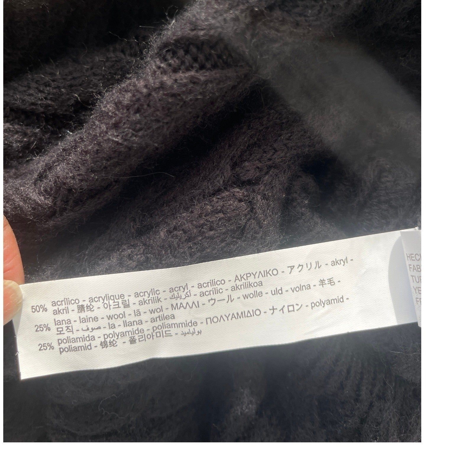 ZARA Black Cable Knit Fisherman Turtleneck Sweater 20% Wool Chunky Warm Winter M