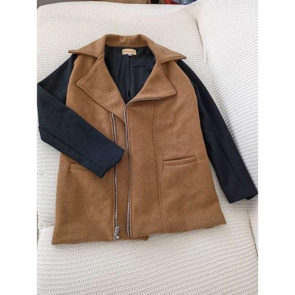 Otis & Maclain Wool Blend Moto Jacket Camel Brown Mixed Media USA S