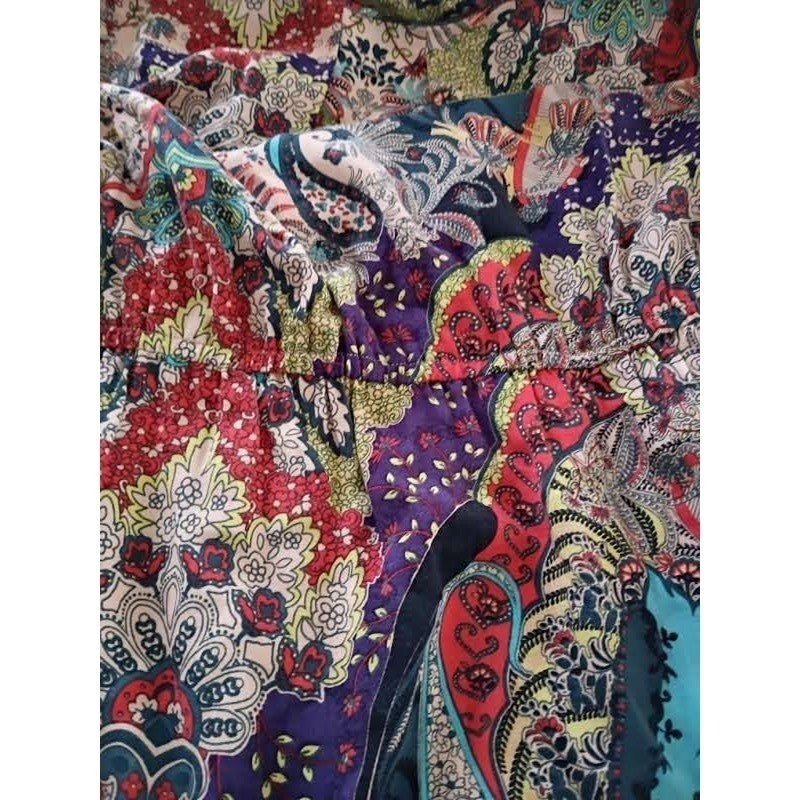EAST INDIA COMPANY Paisley Print Viscose Midi Dress 3/4 Sleeve Elastic Waist