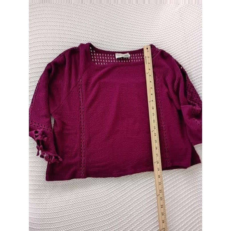 Anthropologie Saturday Sunday Magenta 100% Cotton Crochet Tassel Boho Blouse S