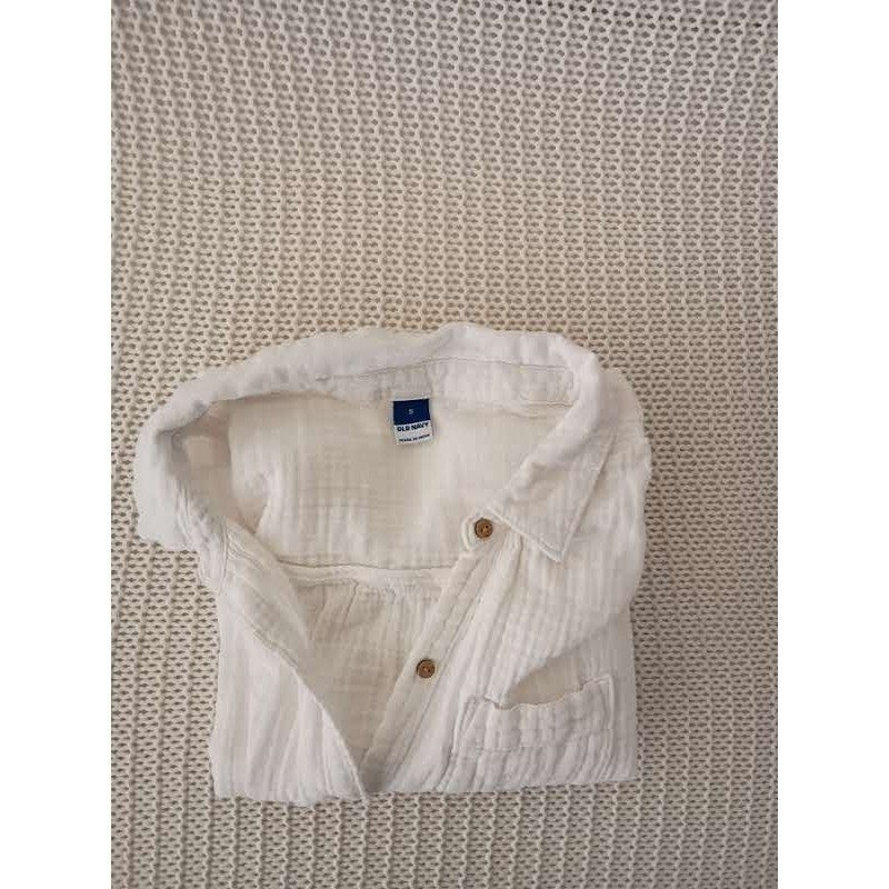 Old Navy White Double-Weave Gauze Shirt S 100% Cotton Coastal Chic