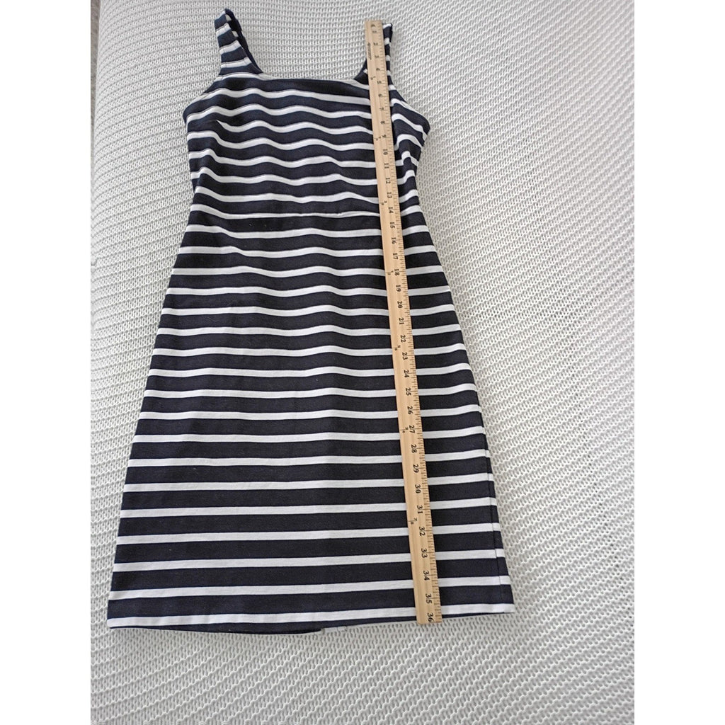 Nautical Stripe Cotton Tank Dress Black White Ribbed Coastal French Girl S NOS