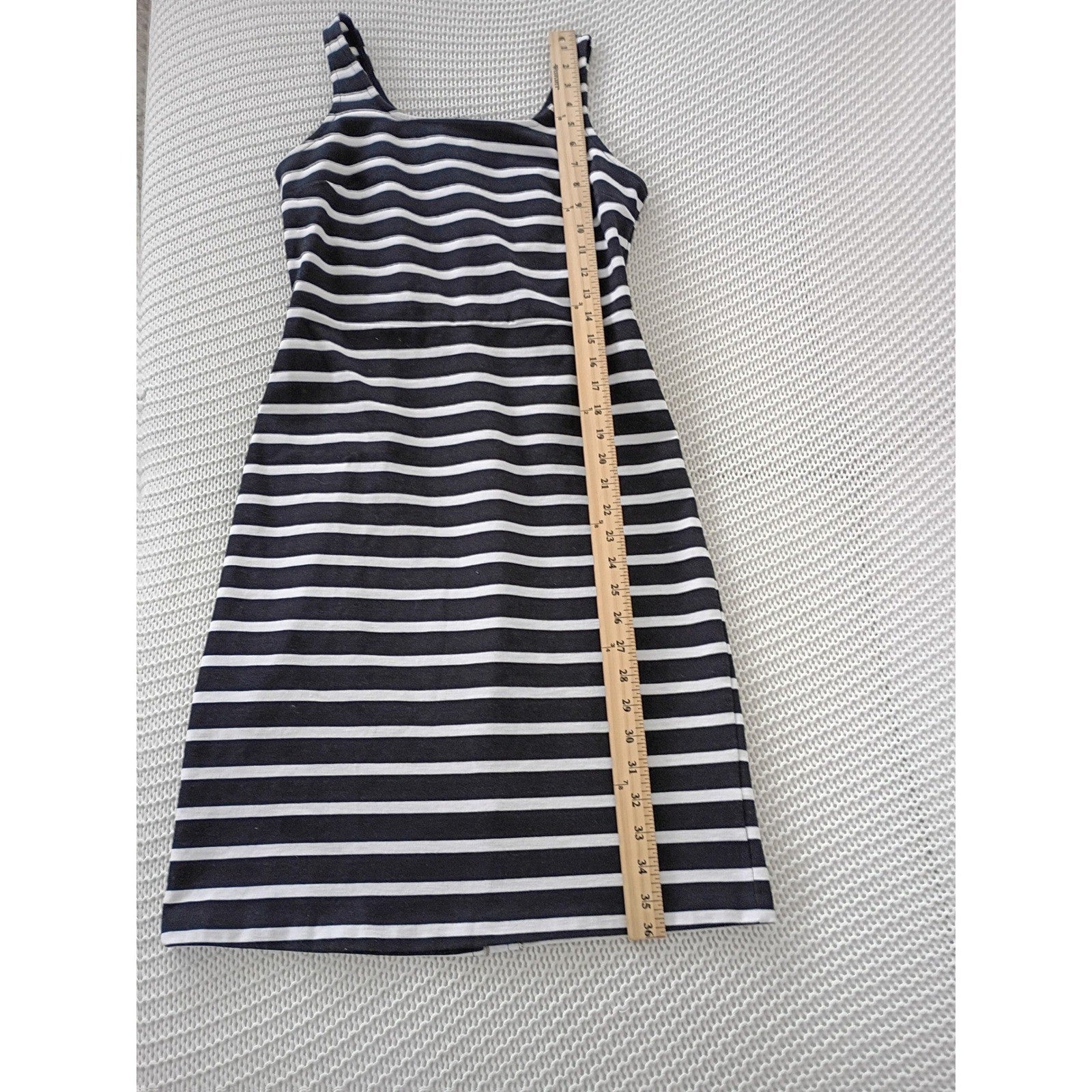 Nautical Stripe Cotton Tank Dress Black White Ribbed Coastal French Girl S NOS