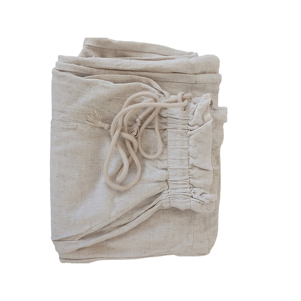 Linen Blend Wide Leg Pants Beige Paperbag Waist Drawstring Casual Comfort