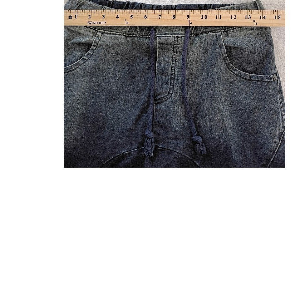 CHE DA LANG Relaxed Denim Drawstring Waist L 100% Cotton Tapered Dark Wash Moto