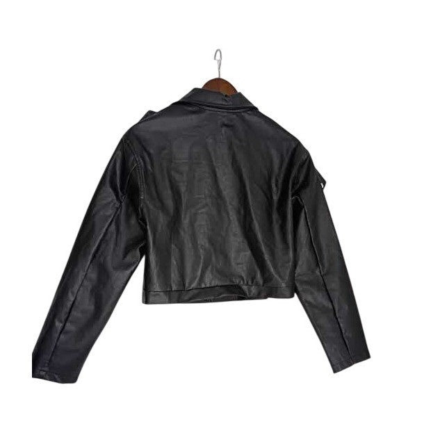 SHEIN Moto Jacket S Black Faux Leather Asymmetrical Zip Biker Goth Luxe Coat
