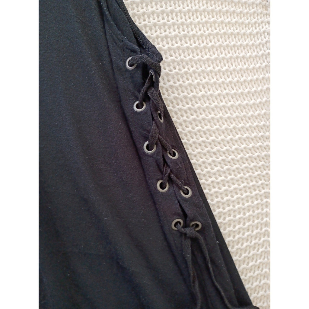 Black Sleeveless Trapeze Dress Minimalist Shift Midi Womens Size L
