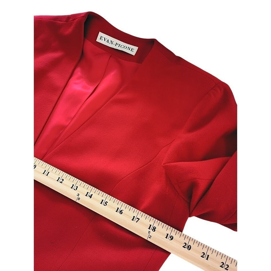 Evan Picone Red 100% Wool Blazer V Neck Timeless Career Chic 10
