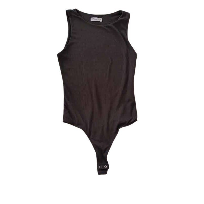 Popular 21 Black Ribbed Sleeveless Bodysuit S Goth Grunge Crew Neck Snap Closure