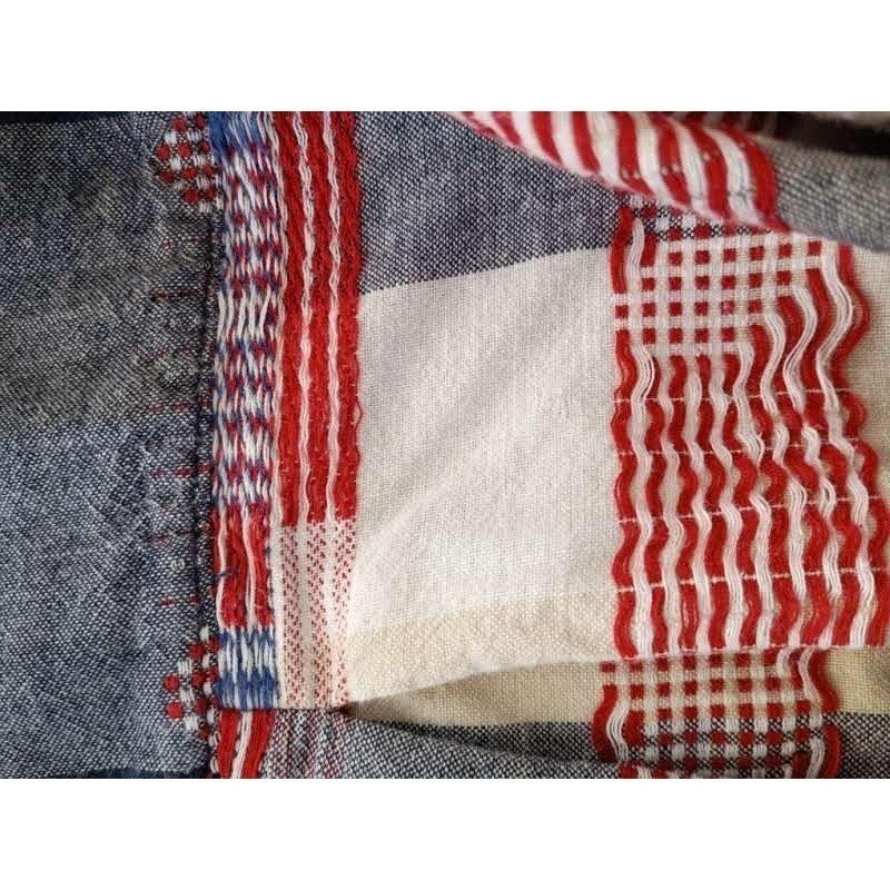 COMPANY ONE Plaid Americana Flag Patchwork Button Down Shirt L 100% Cotton