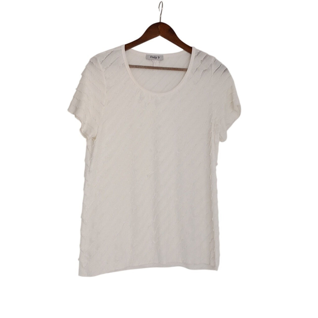 Only 9 White Textured Ruffle Tiered Crew Neck Top Medium Short Sleeve Coquette
