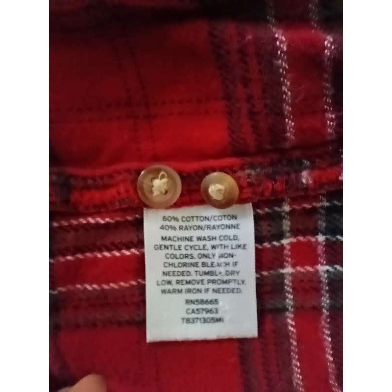 Treasure Bond Plaid Boyfriend Shirt Red  Long Sleeve Cotton Blend Size S