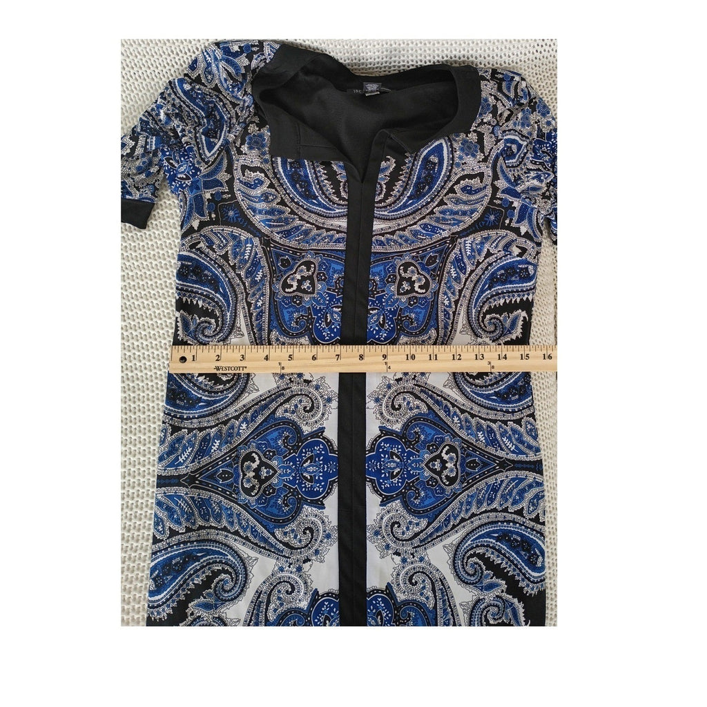 INC International Concepts Paisley Print Zipper Front Dress Womens M Blue Black