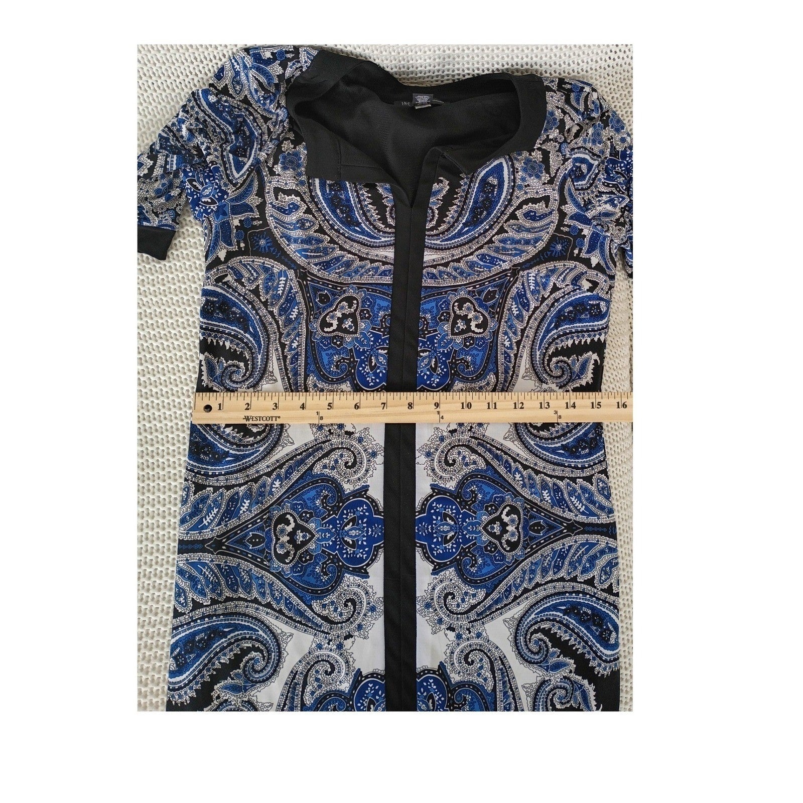 INC International Concepts Paisley Print Zipper Front Dress Womens M Blue Black