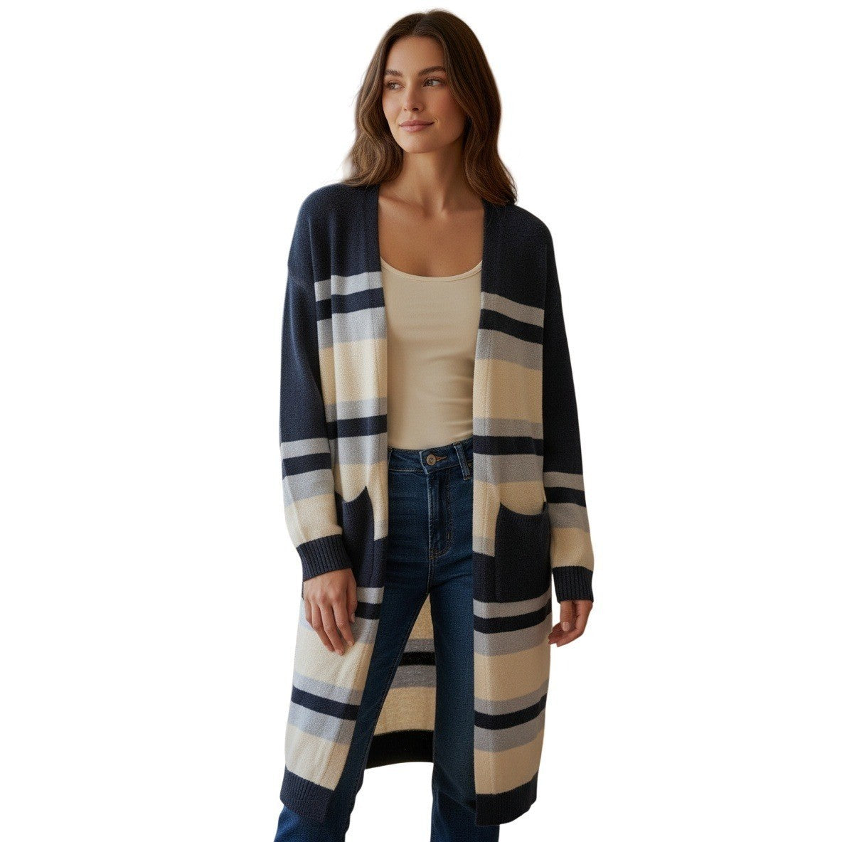 Freshman 1996 Oversized Striped Open Front Cardigan Borrowed Sweater S/M NWOT