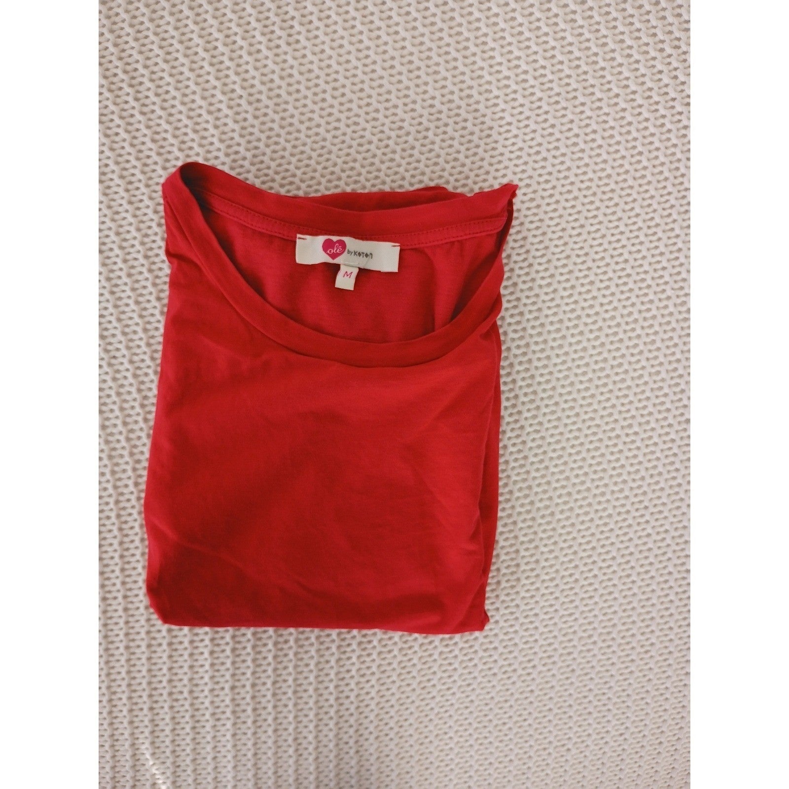 Ole by Koton Red Asymmetrical Draped Cap Sleeve Top Size M 100% Cotton
