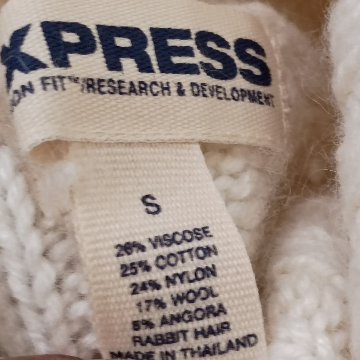 Express Y2K Ivory Ribbed Turtleneck Sweater Wool Angora Pointelle Coquette XS