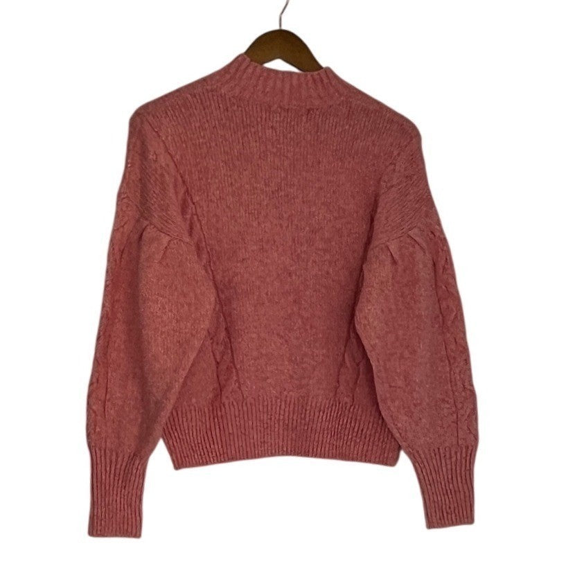 Pink Cable Knit Fisherman Sweater Cotton Blend Crew Neck Heritage Coastal S