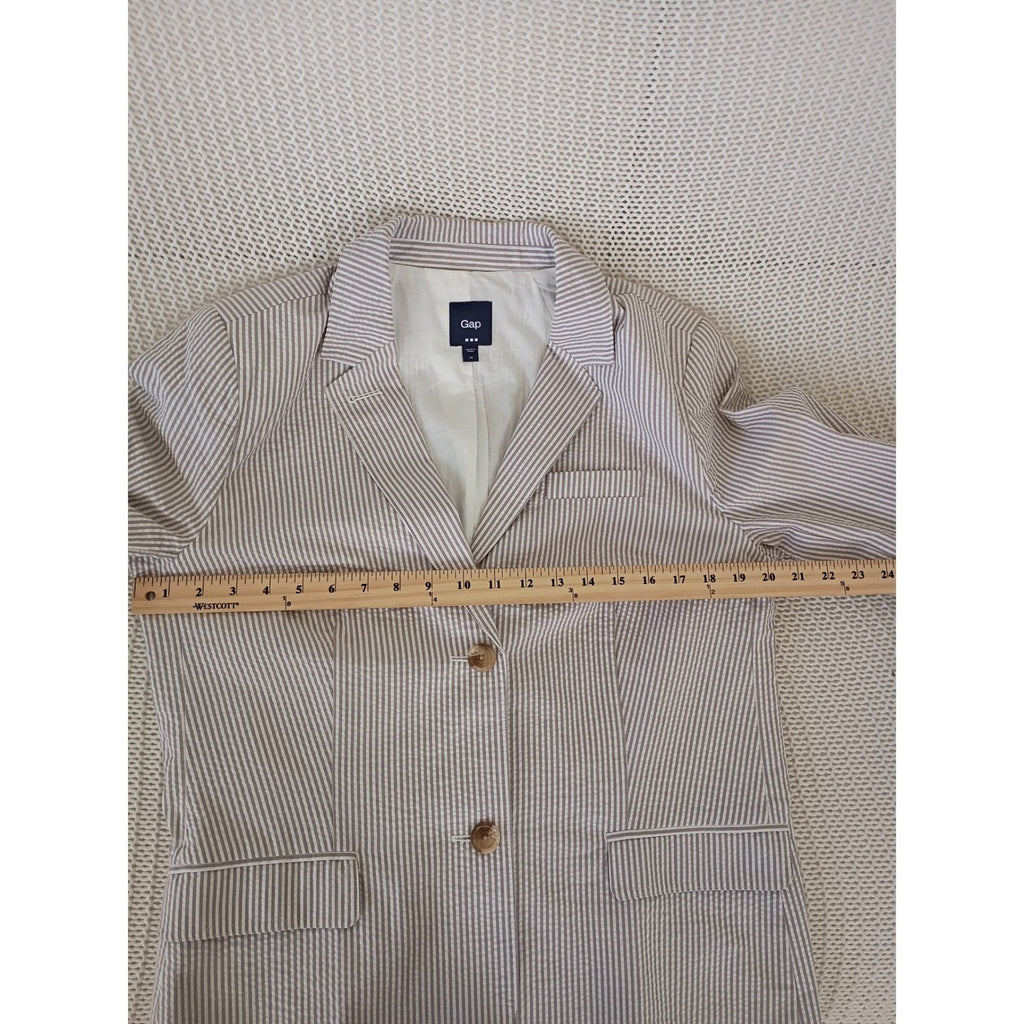 Gap NWOT Navy White 100% Cotton Seersucker Striped Blazer Jacket Coastal 14