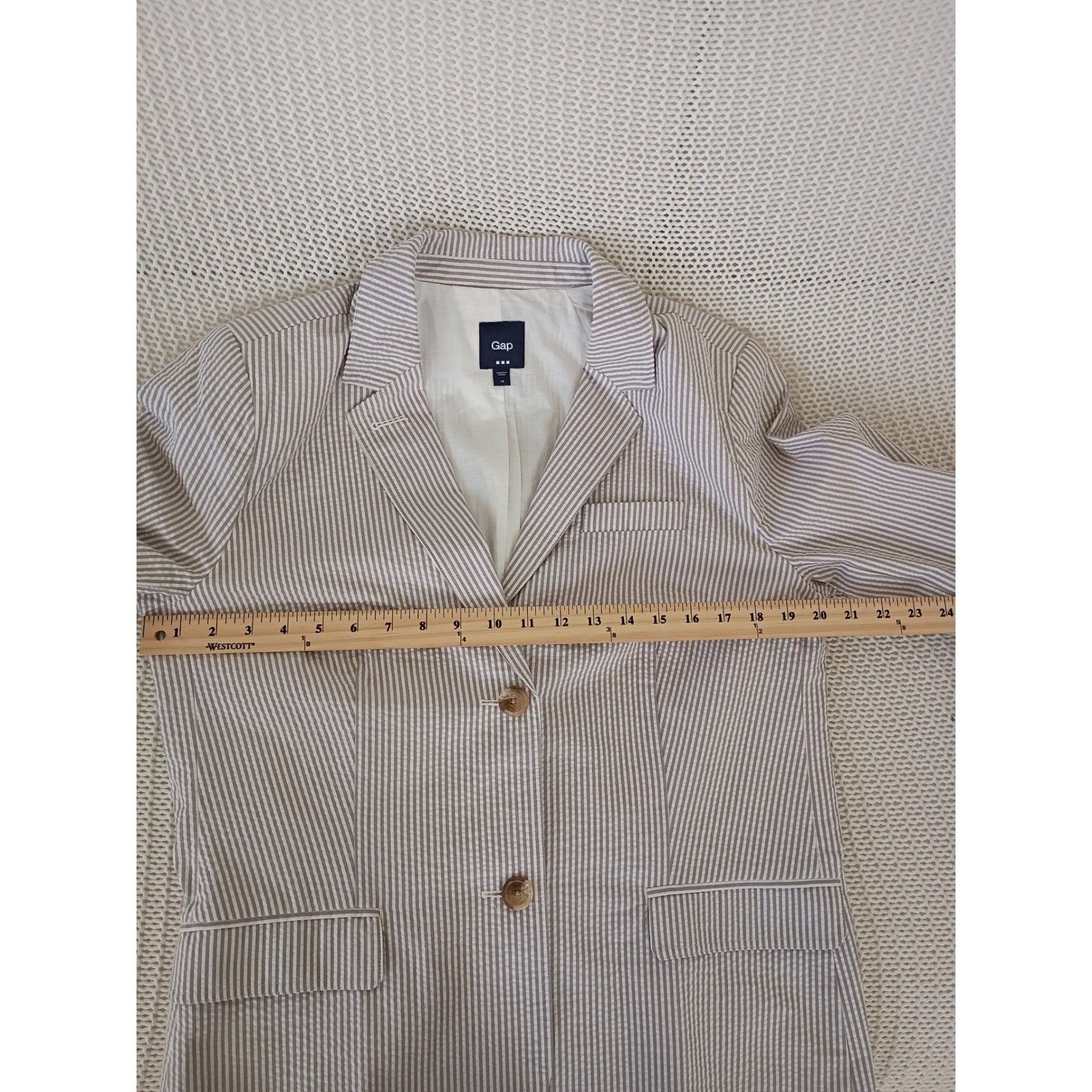 Gap NWOT Navy White 100% Cotton Seersucker Striped Blazer Jacket Coastal 14